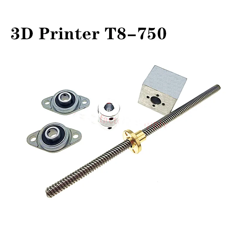 

3D Printer T8-750 Stainless Steel Lead Screw Set + KP08 + Shaft Coupling+nut housing Dia 8MM Pitch 2mm Lead 2mm Length 750mm