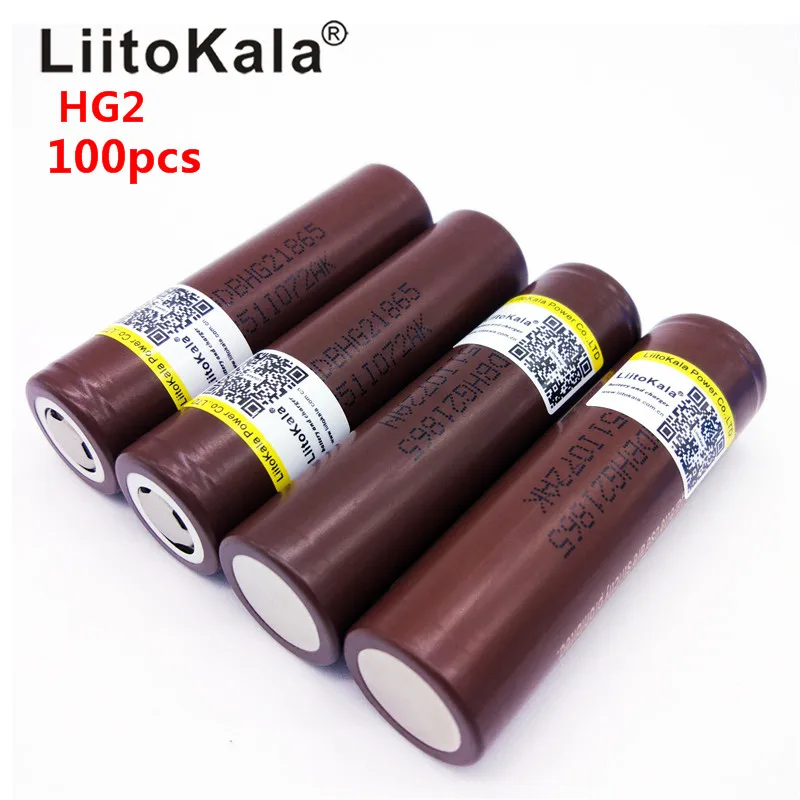 100 шт Новые LiitoKala HG2 18650 18650 3000 мАч Высокая мощность разрядки аккумуляторные батареи высокой разрядки