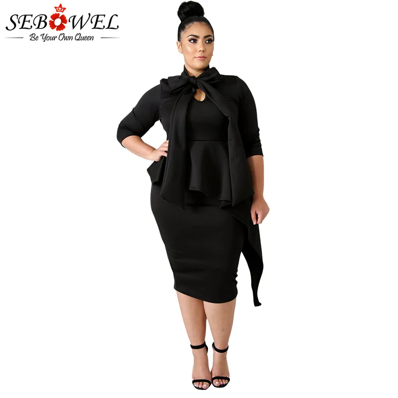 Black-Bowknot-Mock-Neck-Plus-Size-Bodycon-Dress-LC610372-2-3 
