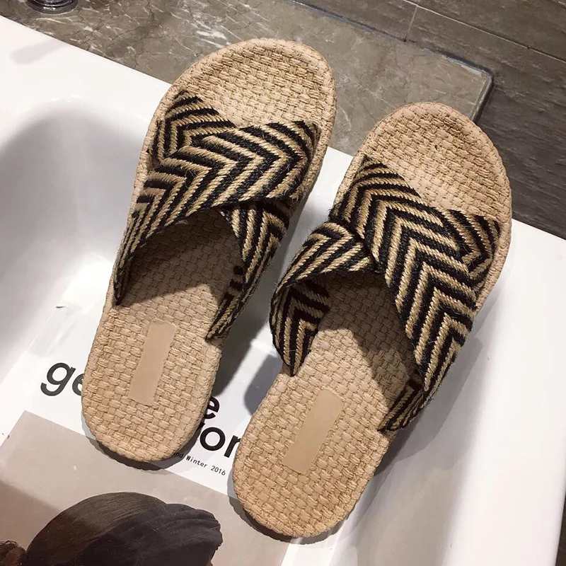 

Summer Gingham Slippers Female Flat Platform Slipper Fashion Home Slippers Women Casual Open Toe Beach Sandals Slides