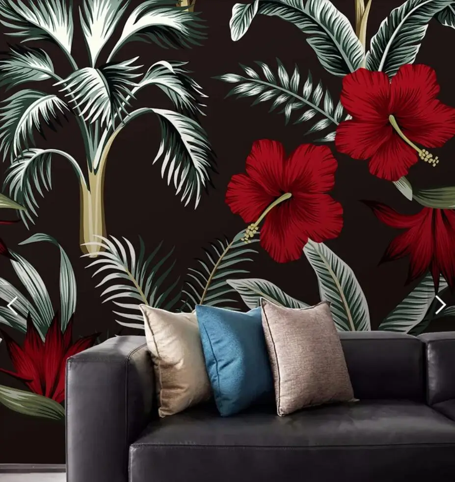 Red Floral Bedroom Wallpaper Tropical Red Floral Wall Papers for Walls 3 D Mural Wallpaper 3d Wall