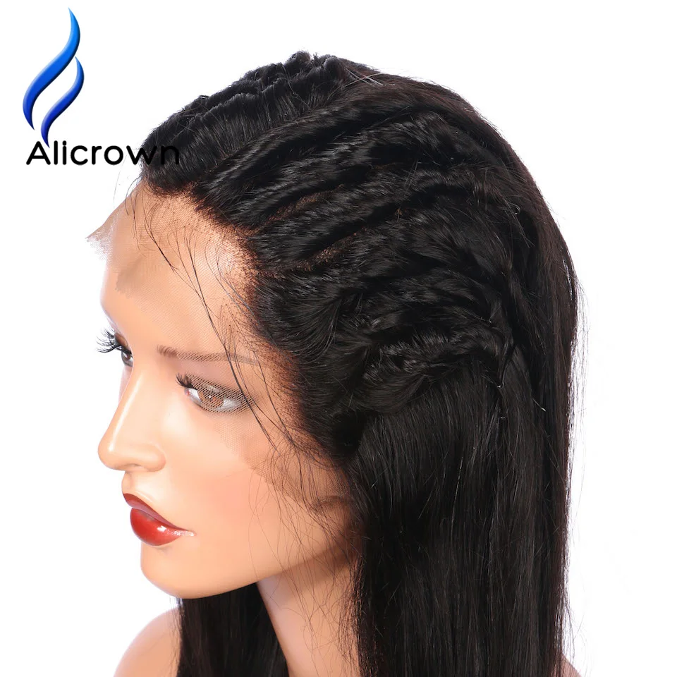 ALICROWN бесклеевые полностью кружевные человеческие волосы парики с детскими волосами бразильские волосы remy полностью кружевные парики для женщин отбеленные узлы