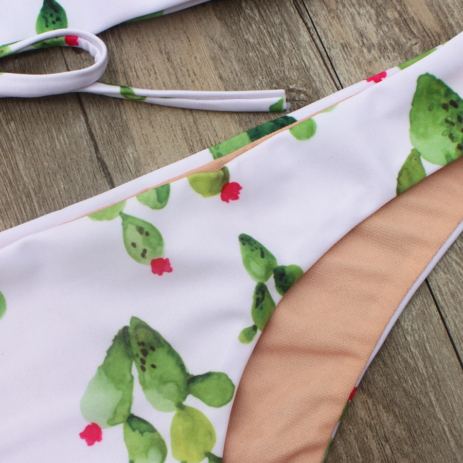 ZMTREE Bandage Swimwear Push Up Bikini Set Cactus Print Swimsuit Cross Back Bathing Suit Summer Beachwear Brazilian Bikini 2017