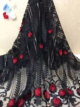 

3d Lace Fabric 2019 High Quality Tulle African Lace Red Applique With Beaded Embroidered Lace Trim For Nigerian Wedding x4
