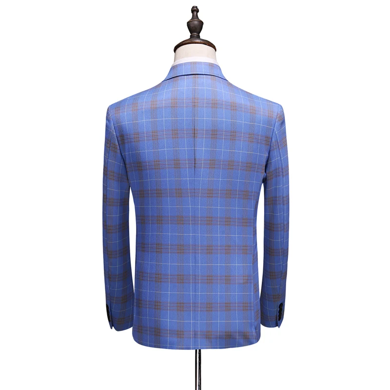 Double Breasted Plaid Suit for Men Light Blue Mens Suits Designers 2019 Terno Slim Fit Masculino Groom Wedding Suit Man Double Breasted Plaid Suit for Men Light Blue Mens Suits Designers 2019 Terno Slim Fit Masculino Groom Wedding Suit Man