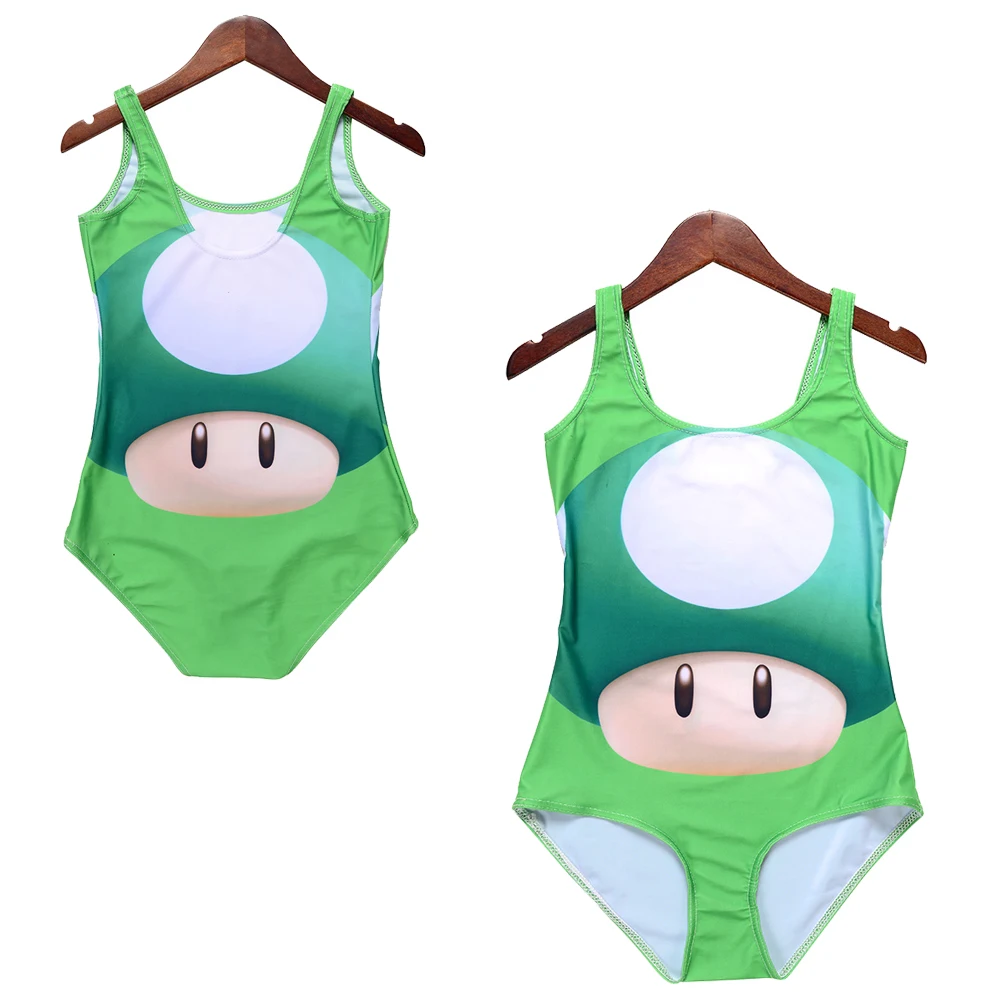 Cartoon Mario's Mushroom Green One Piece Monokinis Summer Bodysuit