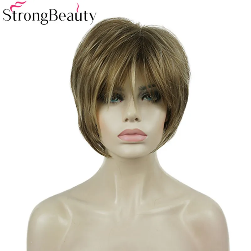 StrongBeauty-Peruca sintética para mulheres, perucas retas curtas, cabelo natural