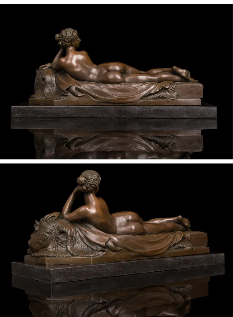 Бронзовая лежа Обнаженная женщина Статуэтка медная Западная обнаженная скульптура женщины домашний декор