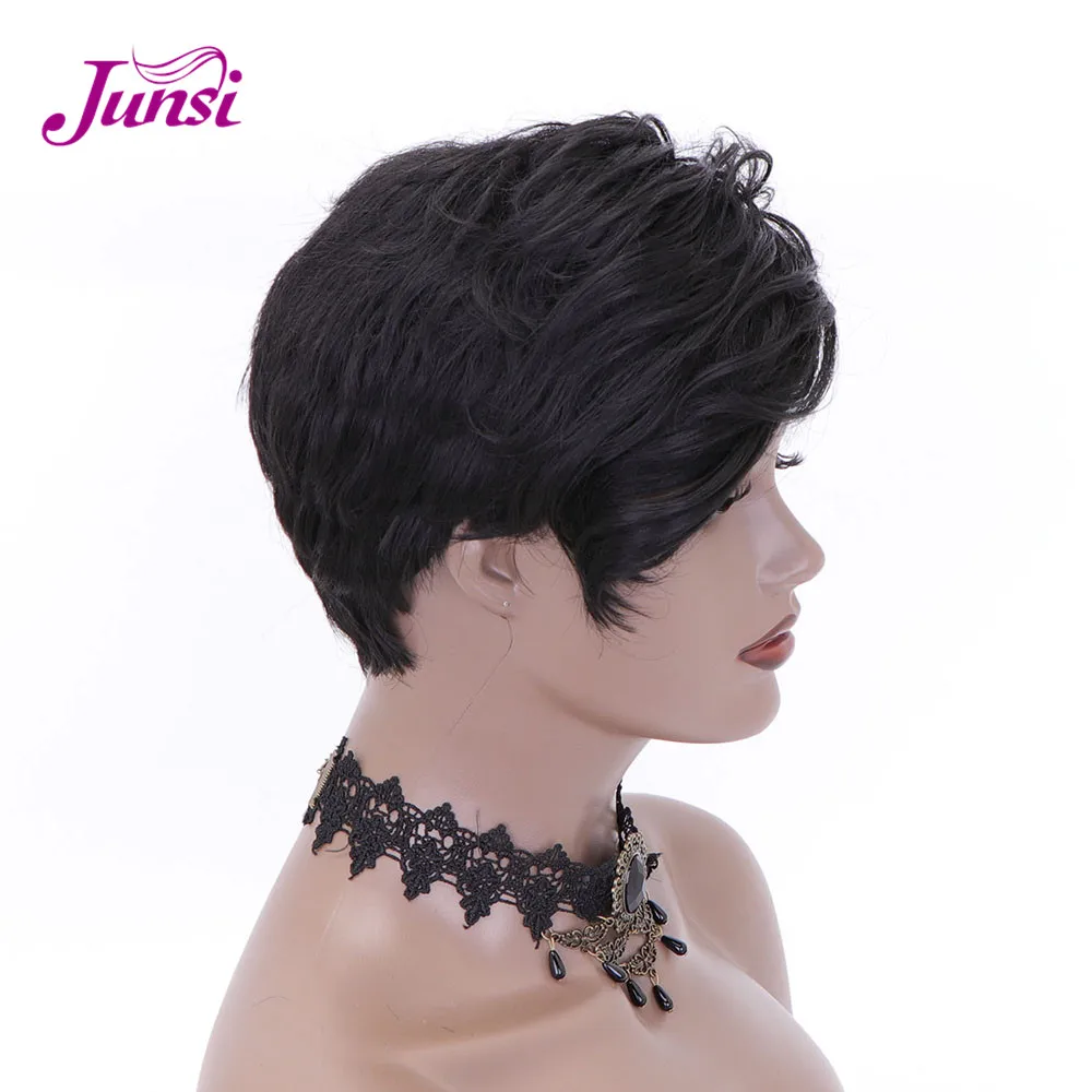 Короткие черные синтетические парики для женщин Pixie Cut парик естественная волна Косплей Термостойкое волокно