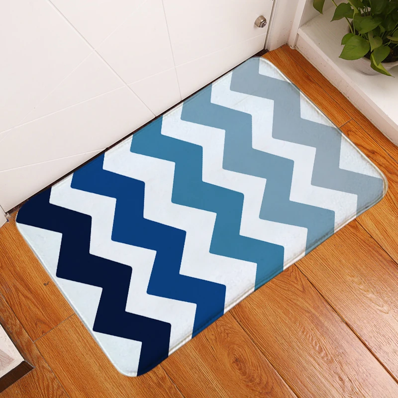 HomeMiYN New Bath Mat Blue Wave Striped Rectangle Anti Slip Door Mats