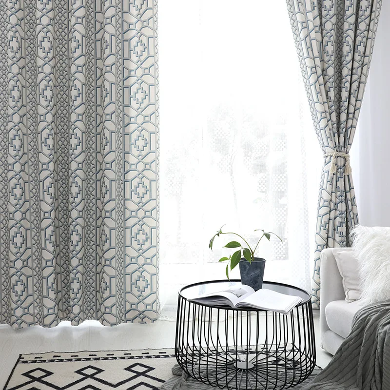 

Modern Chinese-style Curtains Printed with Cotton and Hemp Curtains for Livingroom Bedroom Window Fabric