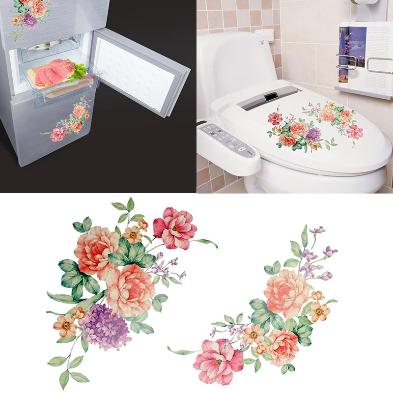 

Colorful Flowers 3D Wall Stickers Beautiful Peony Fridge Stickers Wardrobe Toilet Bathroom Decoration PVC Wall Decals/Adhesive