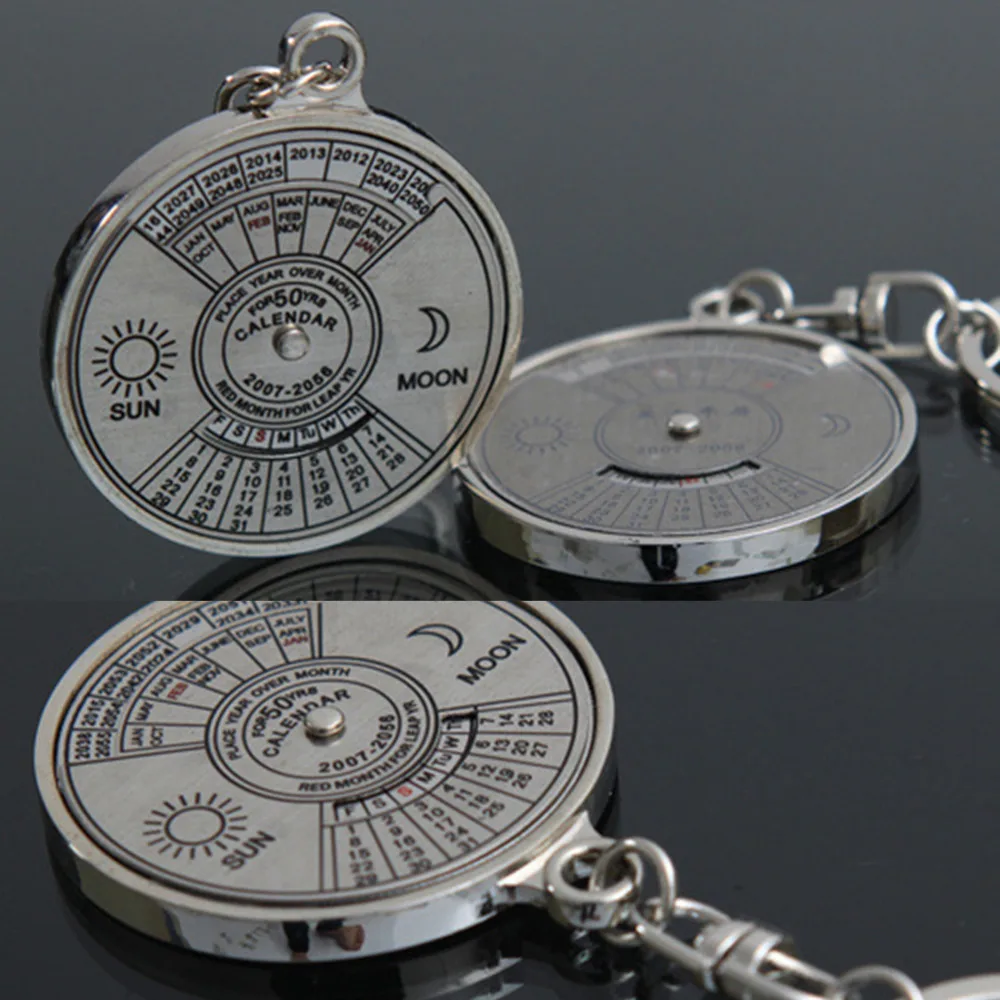 

1Pcs 50 Year Calendar Key Chain Mini Metal Ring Compass Keyring Keyfob Hiking Camping Outdoor Sports Survival Tools