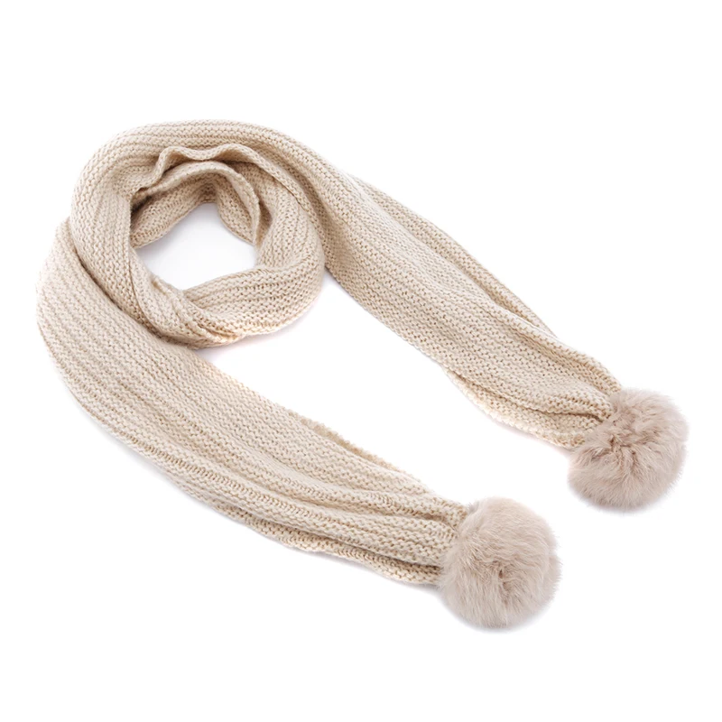 Детский осенне-зимний теплый шарф с милым кроличьим мехом; вязаные длинные шарфы; коллекция года; Детский Теплый шерстяной кашемировый зимний шарф