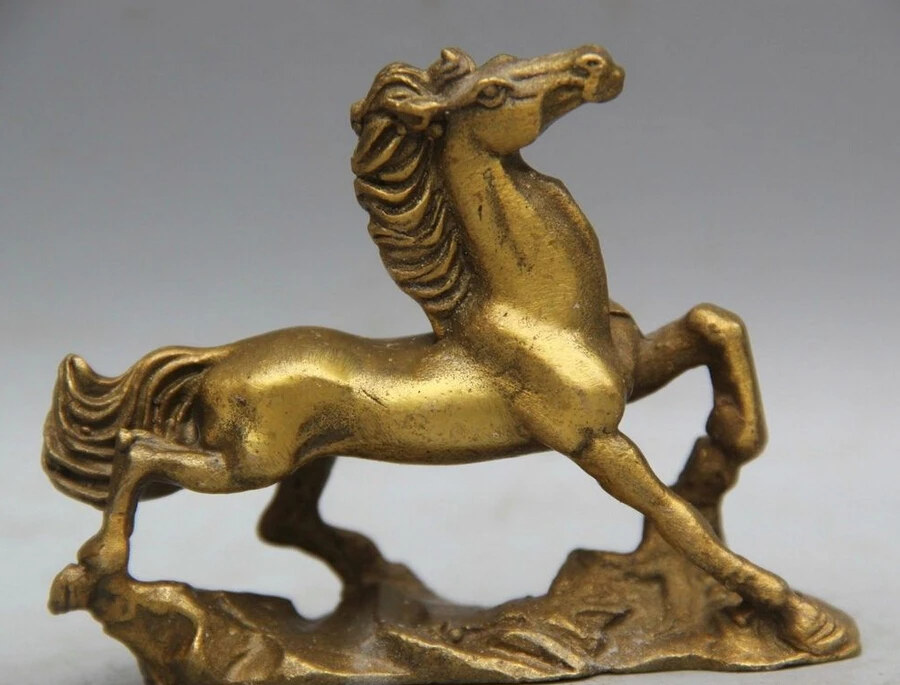 

China Chinese Folk Brass Feng shui Zodiac Year Success Horse running statue