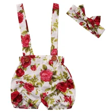 2 шт./компл., шорты с цветочным рисунком для новорожденных девочек, штаны+ повязка на голову, летняя одежда, комплект одежды