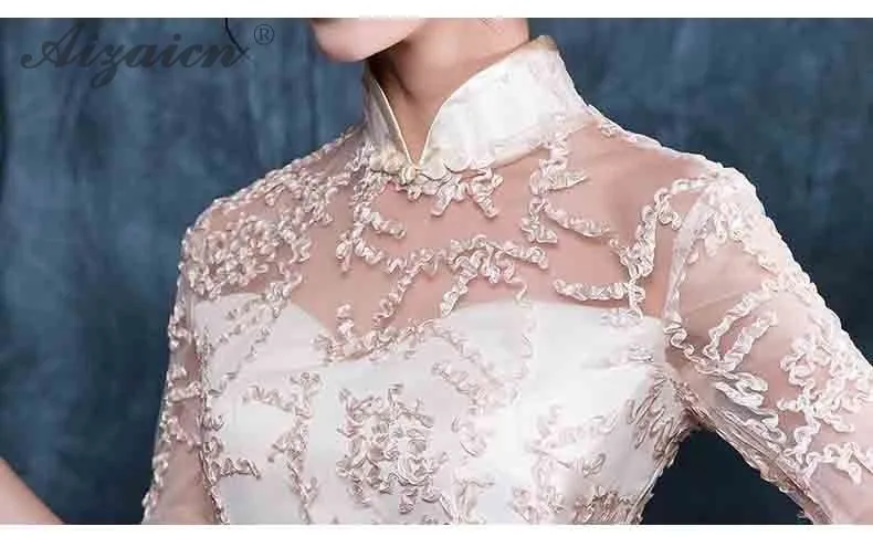 Модные Длинные Cheongsam современный Китай шампанское Ци Пао Для женщин Китайский вечернее китайское платье-Ципао Oriental Стиль платье русалки платье