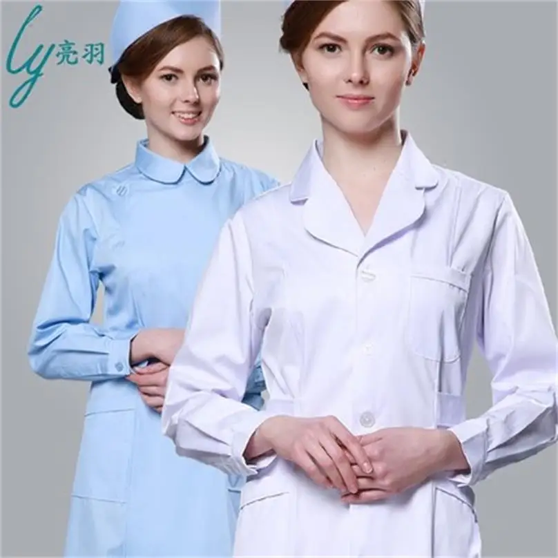 Lady scrub white lab coat medical nurse doctor uniform button collar