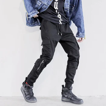 

Streetwear Harem Joggers Men Cotton Casual Slim Male Cargo Pants Zipper Pockets Fashion Men Trousers
