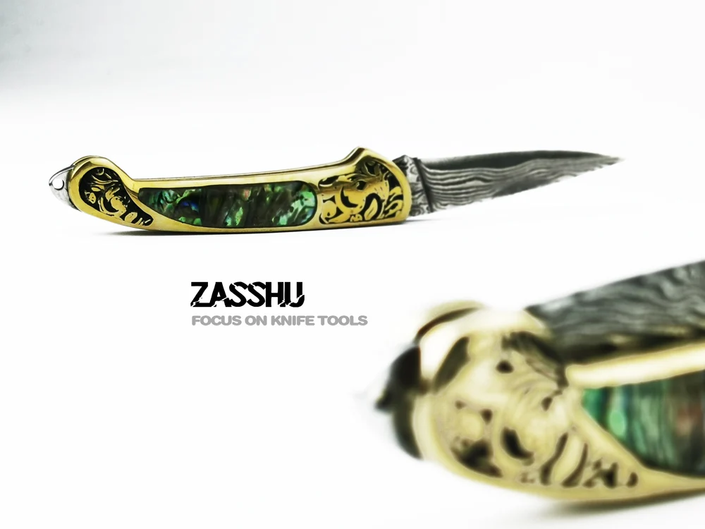 Zawasu складываемый ключ нож высокоуглеродистая Дамасская сталь нож ручной работы Кованое лезвие походный тактический для выживания