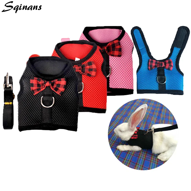 

Hamster Rabbit Harness Leash Set Mesh Ferret Guinea Pig Harness Vest Walking Lead Bowknot Deco Small Pet Chest Strap Harness