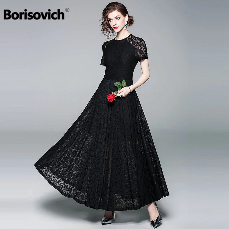 Женское платье макси Borisovich черное кружевное длинное вечернее в английском стиле