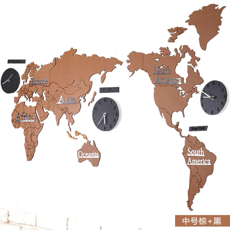 3D Карта мира настенные часы Креативные украшения для гостиной цифровые настенные часы негабаритные деревянные настенные часы Современный домашний декор - Цвет: 1.3