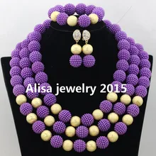 Фиолетовый золотой коренастый Бусины мяч Цепочки и ожерелья комплект костюм Для женщин комплект ювелирных изделий нигерийские африканские Бусины комплект ювелирных изделий