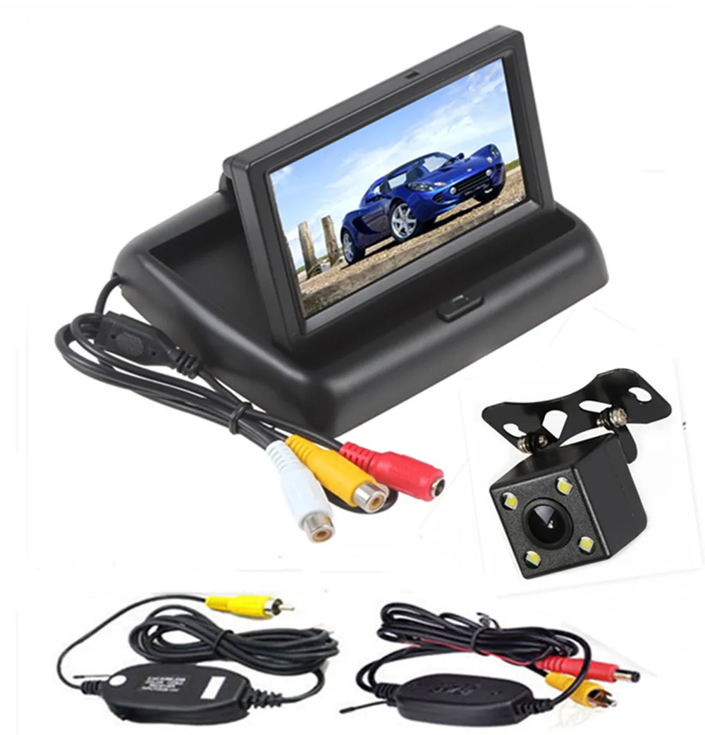 Складной дизайн 4,3 дюймов TFT lcd Автомобильный монитор заднего вида парковочный монитор, камера заднего вида опционально - Цвет: With CAM wireless05