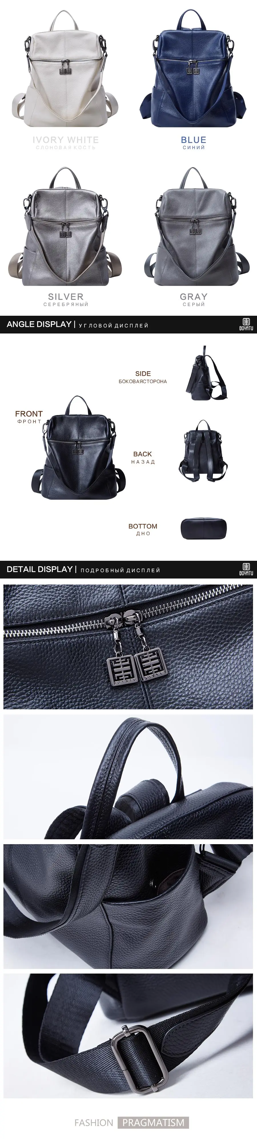 Genuine Leather Backpack Female Mochila Backpack for Girls Rucksack Bagpack Shoulder School Bag Sac A Dos Multifunction (3)