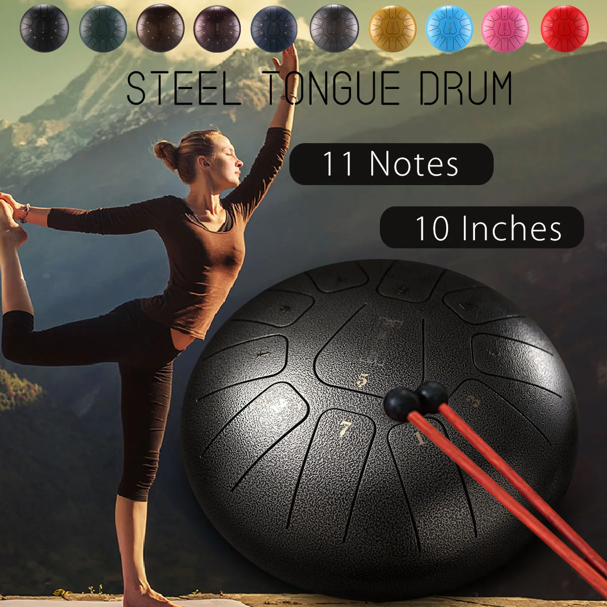 

SENRHY 10 inch Steel Tongue Drum 11 Notes Pentatonic Scale Hank Drum for Adult Percussion Instruments with Many Accessories