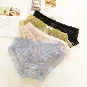 

new Japanese gauze girl cute little sexy lace bow low waist briefs summer 2019 string sous vetement femme culotte femme stringi