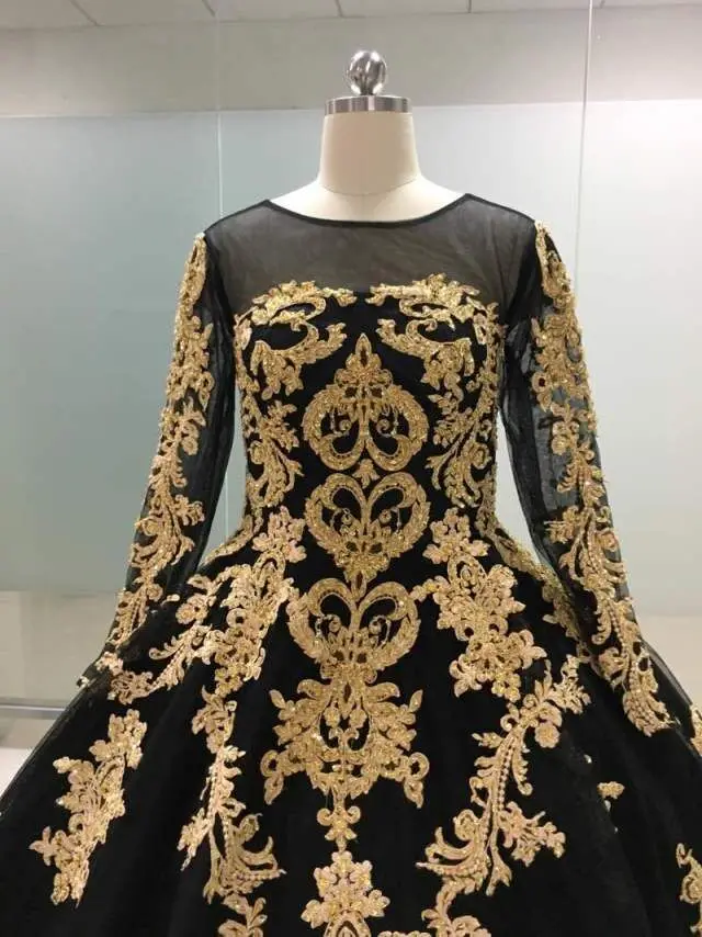 Винтажные кружевные свадебные платья с длинным рукавом, мусульманское бальное платье, исламское свадебное платье с золотой аппликацией из бисера, Vestido de Noiva ASWD127 - Цвет: As the picture