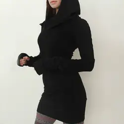 2015 Осень Для женщин с капюшоном Дамы Bodycon Толстовки пуловер Туника с длинным худи; Толстовка