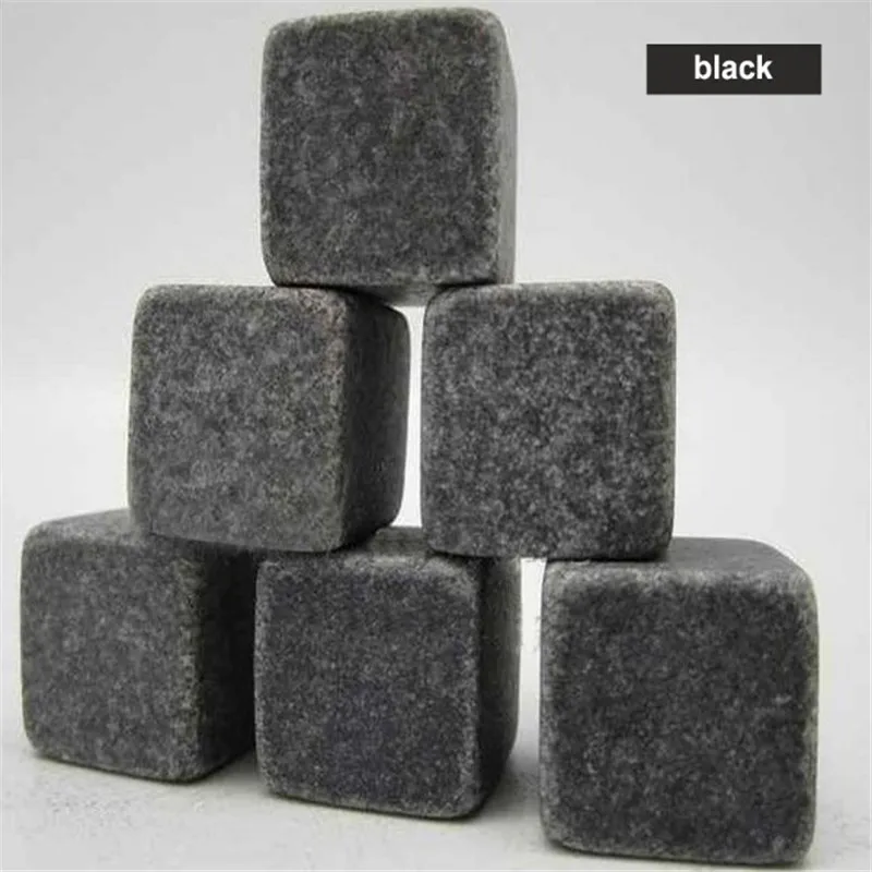6 шт. натуральный охладитель для виски камни просеивания охлаждающие кубики для виски камень Виски рок кулер для рождественского бара дропшиппинг - Цвет: Black
