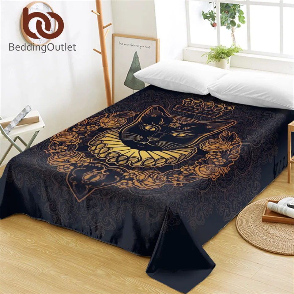 

BeddingOutlet Cat Queen Bed Sheets Royal Cat Cartoon Flat Sheet for Kids Adults Pet Printed Bed Linen Floral Orange Bedspreads