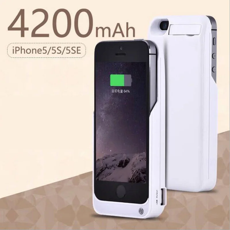 4200 мАч внешний резервный аккумулятор зарядное устройство чехол для iPhone 5 5S SE внешний аккумулятор с подставкой внешний аккумулятор зарядный чехол для телефона - Цвет: Белый