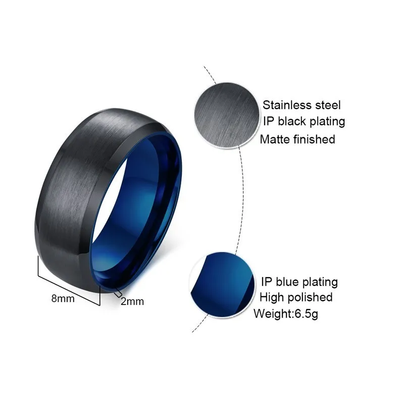 Обручальное кольцо из нержавеющей стали для мужчин, цвет черный, синий, свадебные бренды, модные классические мужские кольца, аксессуары для пальцев
