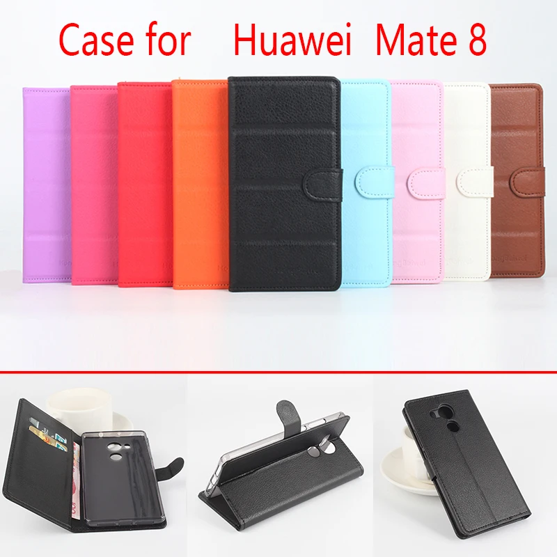 

For Huawei Mate 8 Phone Case Folio Flip Pure Color Lichee Pattern PU Leather Wallet Case Cover Cash/Card Slots sanheng