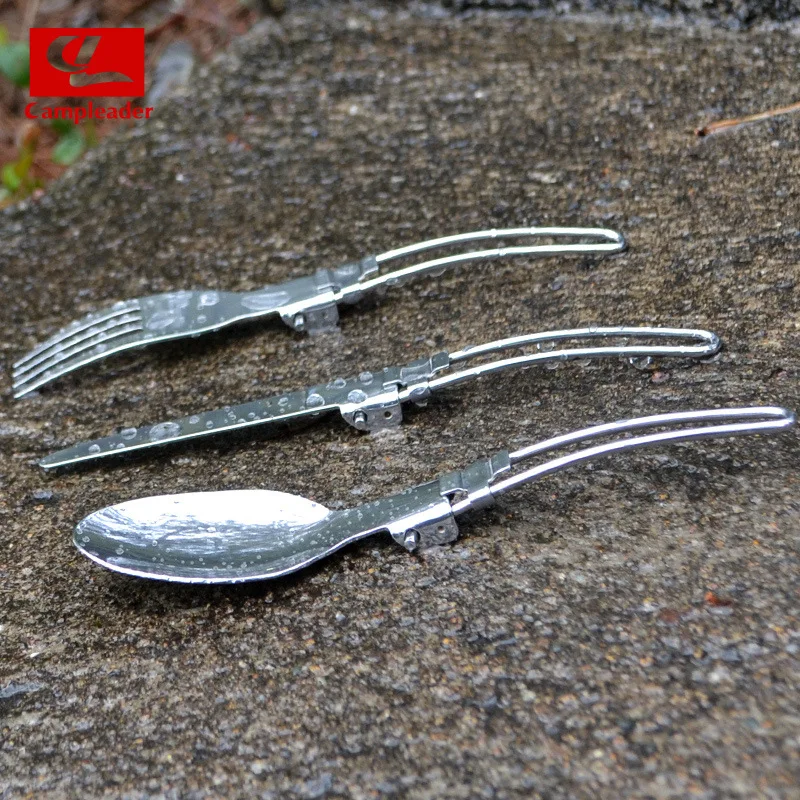 Campleader Outdoor Picnic 3pcs spork Tableware Folding Camping Stainless Steel Fork Spoon Knife for Travel camping tableware