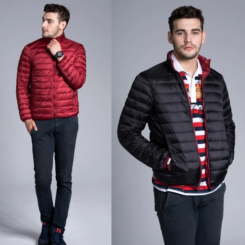 M-4XL, мужская двусторонняя куртка на утином пуху, новинка, зимний мужской ультра светильник, Двустороннее пальто, теплое, тонкое, стоячий воротник, пуховое пальто