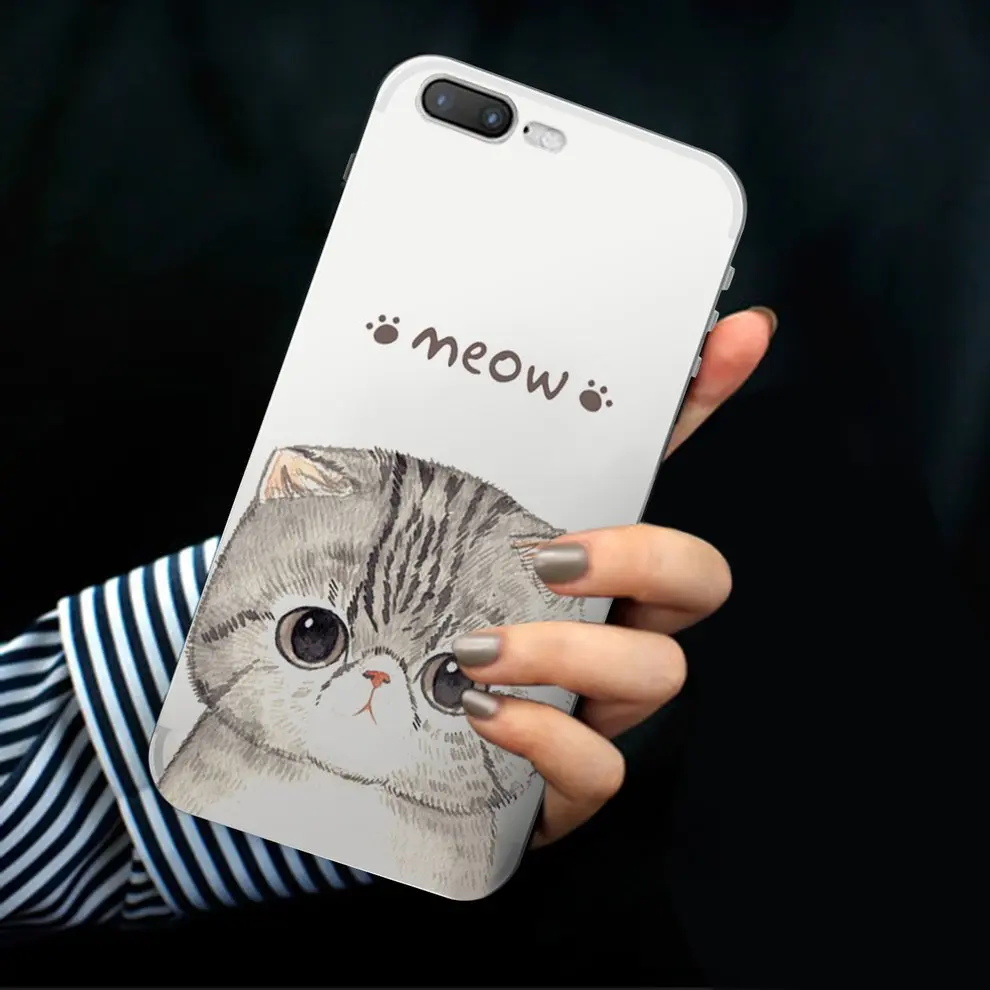 

2 Pcs Color Printing Cell Phone Case TPU Mobile Phone Cover Soft Shell With Simple Lovely Cat Pattern For iPhone 7/8 Plus