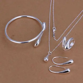 Factory price top jewelry silver plated drop jewelry sets necklace bracelet bangle earring ring free shipping SMTS222