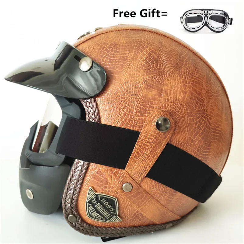 Подарочные очки, черная кожа, DOT Approved, для взрослых, безопасность, 3/4, с открытым лицом, шлем для скутера, крейсера(M - Цвет: 3