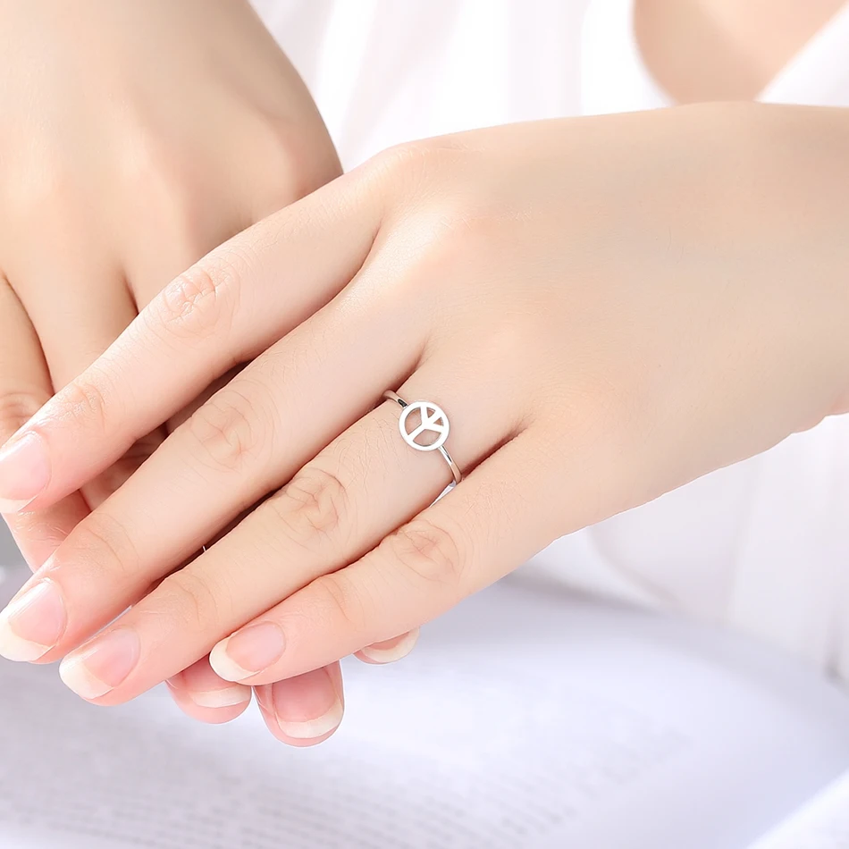 ELESHE Peace Love Open Finger Rings for Women Fashion 925 Sterling Silver Adjustable Ring Anillos Engagement Jewelry Accessories