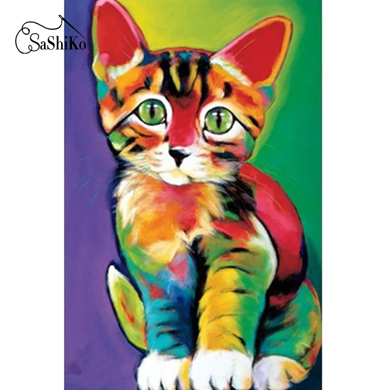 

SASHIKO 100% Full Round/Square Drill DIY Cute Colourful Cat Diamond Embroidery Patterns Home Decor Diamond Painting