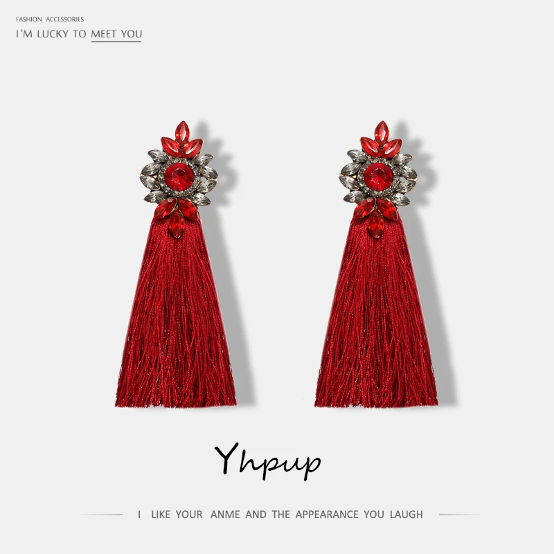 

Yhpup Fashion Crystal Rhinestone Flower Tassel Earrings For Women Charm Trendy Long Drop Earrings Boho Bijoux Brincos oorbellen