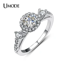 UMODE Anillos Luxury Rhodium plated Top Grade CZ Simulated Halo Engagement Rings For Women Wedding Jewelry AUR0151