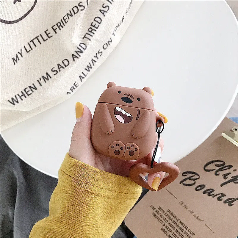 Cartoon funny bears headset pouch for airpods case wireless bluetooth headphone earphone charging box bare silicone airpod skin - Цвет: Тёмно-синий