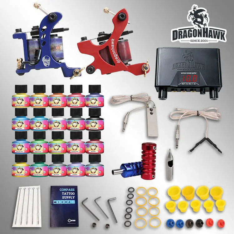 

Complete tattoo kits 2 machines20 SetImmortal Tattoo Inks Lcd Dual Tattoo Power Supply